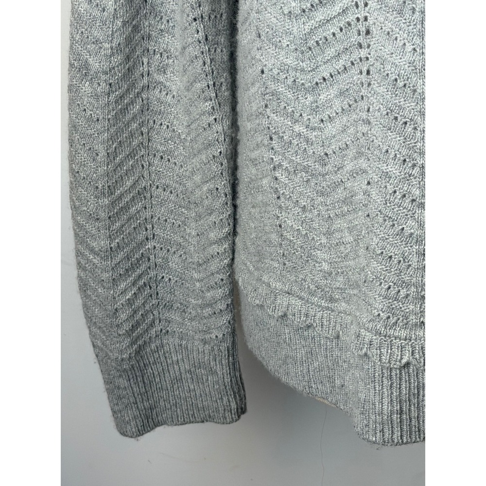 J Crew Scallop Pointelle Knit Sweater Women Large Gray Wool Blend Preppy Boho - Picture 8 of 10